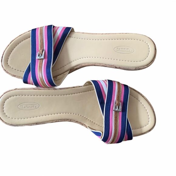 Talbots Pink/Blue Stripe Cork Preppy Wedge Sandals - Picture 2 of 8